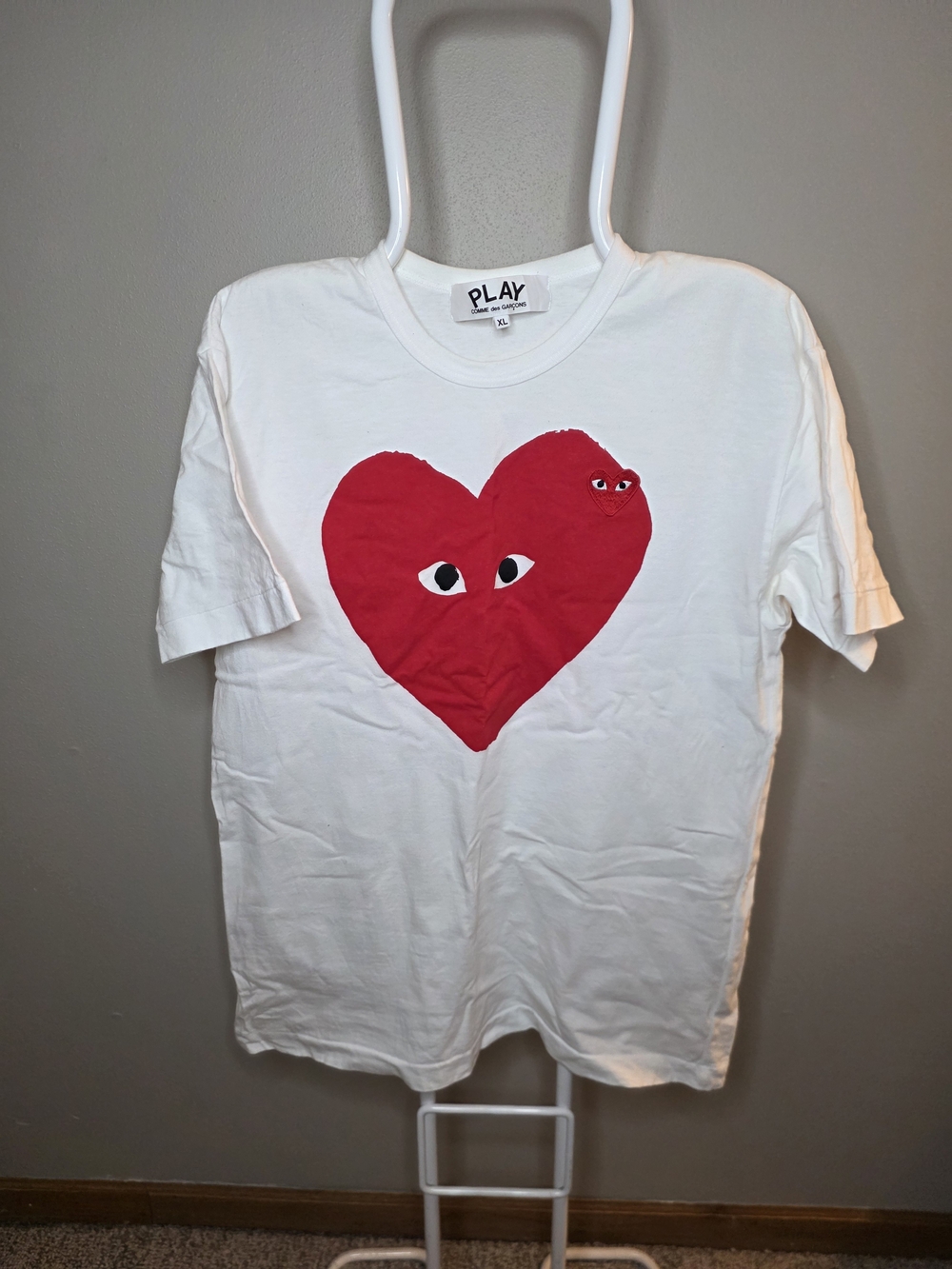 Comme des Garcons PLAY White Tee with Red Heart Graphic